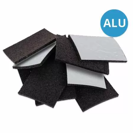 Gummipads ALU - einseitig mit Alufolie - 3mm, 4mm, 5 mm, 6mm, 8mm, 10mm - Gummigranulat-Pads, Terrassenpads - Solar Photovoltaik